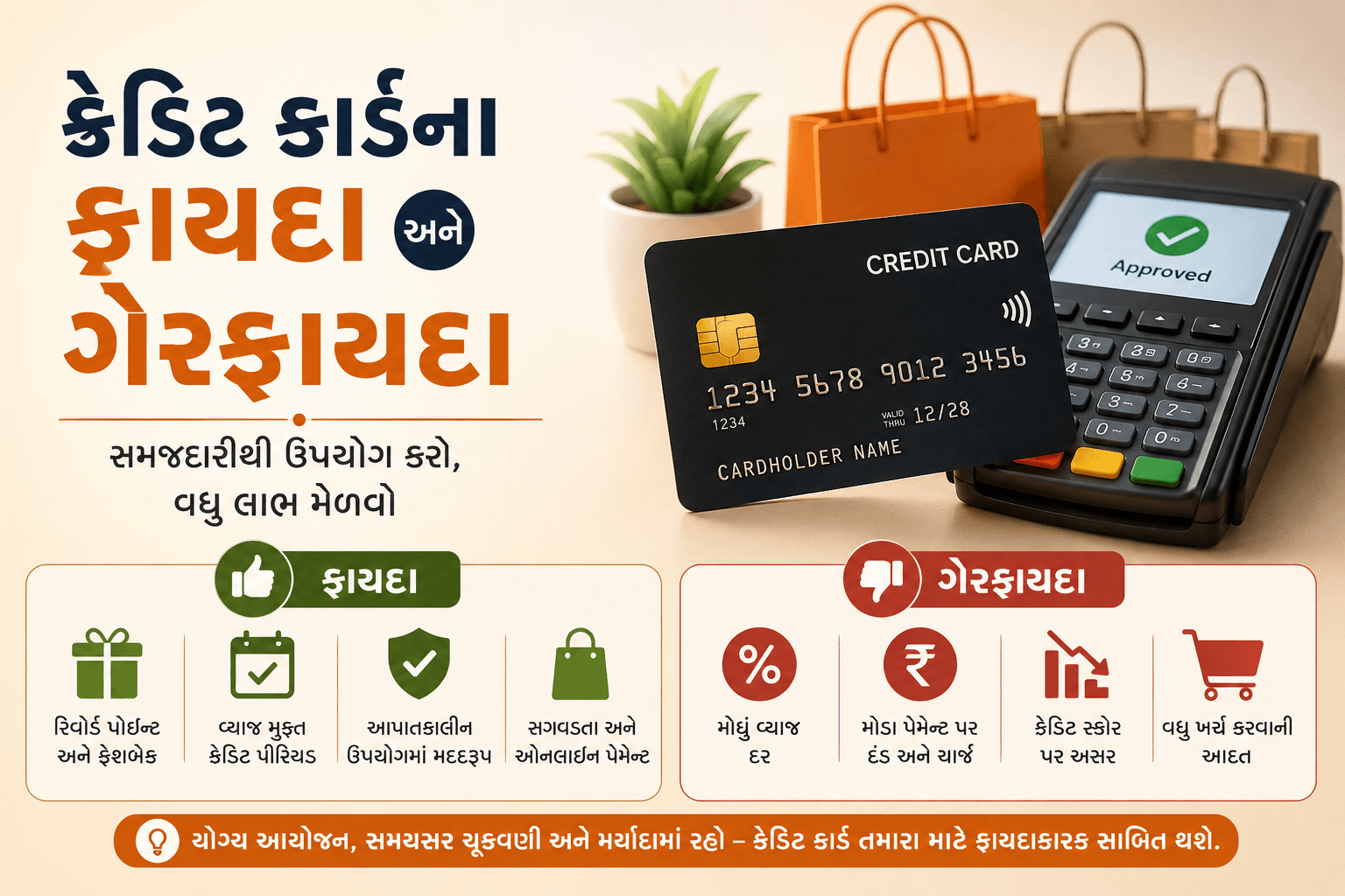 ક્રેડિટ કાર્ડના ફાયદા અને ગેરફાયદા દર્શાવતું ચિત્ર